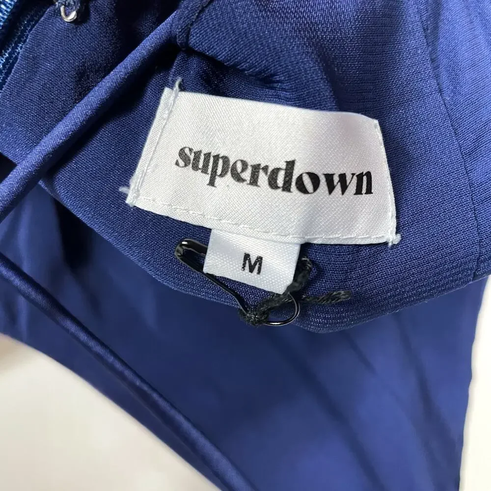 Superdown Frida Side Slit Dress Navy Blue Midi‎ Satin Sleeveless Sz M